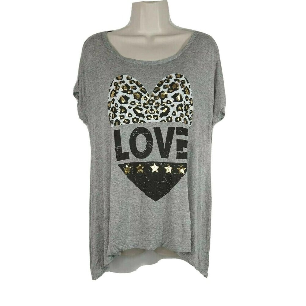 Soul Cake Heart Love Knit Top Sharkbite Hem Women Size M Heather Gray NEW